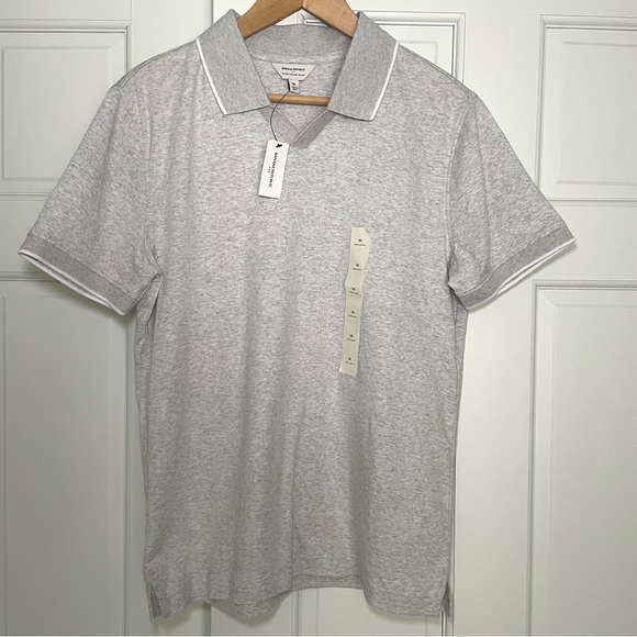 Banana Republic Other - Banana Republic Light Grey Heather Polo with White Piping Luxe Touch Slim size M